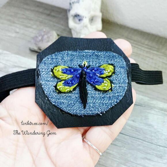 Hand Embroidered Dragonfly Eye Patch, Vision Accessory, Ocular Aid, Costume - Picture 2 of 4